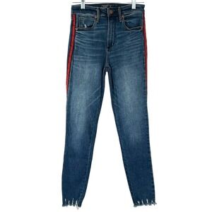 Abercrombie & Fitch Women's 25/0 Simone High Rise Ankle Jeans Red Stripe Raw Hem